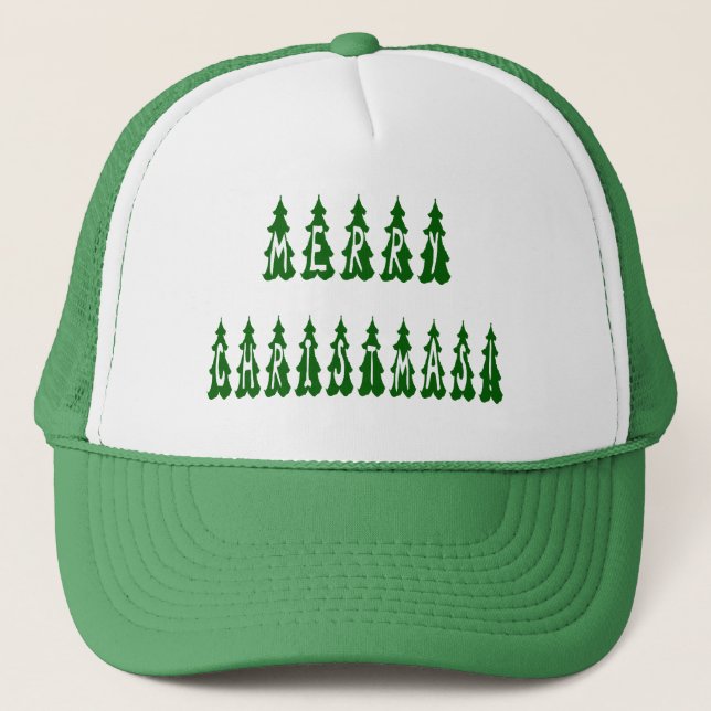 Merry Christmas Tree Font Trucker Hat (Front)
