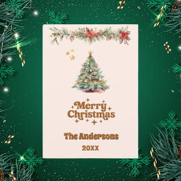 Merry Christmas tree garland cream beige card