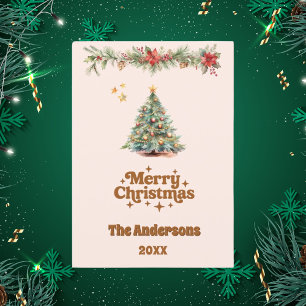 Merry Christmas tree garland cream beige card