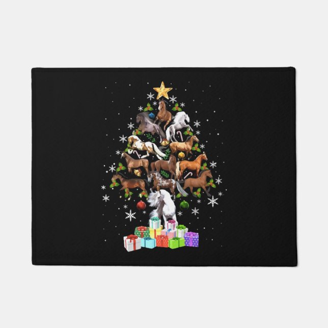 merry christmas tree gift for men woman ride horse doormat (Front)