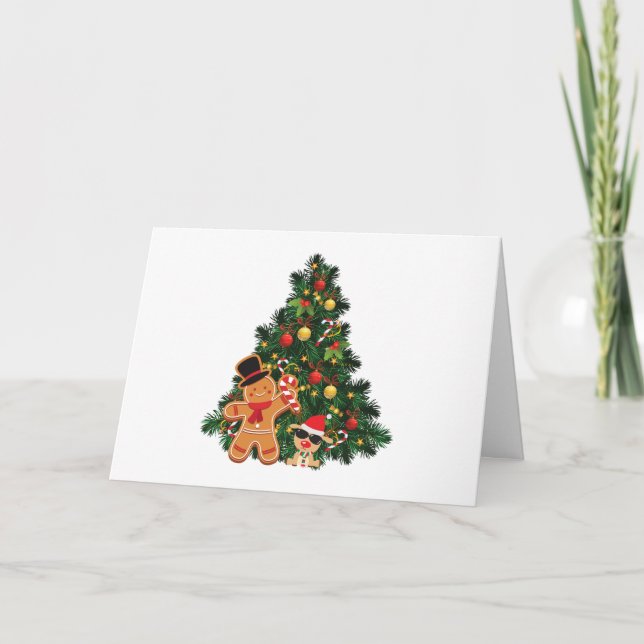 Merry Christmas Tree, Gingerbread and Ornaments  Card (Front)