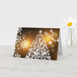 Merry Christmas Tree Gold Card with Snowflakes
