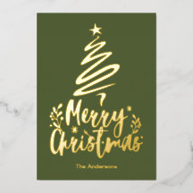 Merry Christmas Tree Gold Foil Christmas Card