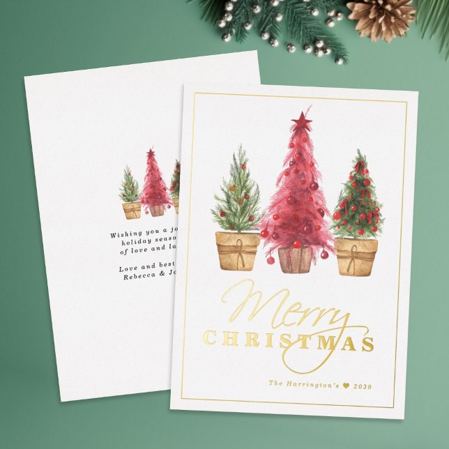 Merry Christmas Tree Gold Foil Holiday Card (Creator Uploaded)