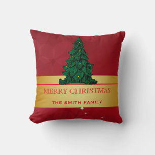 Merry Christmas Tree Gold Glitter Star Cushion