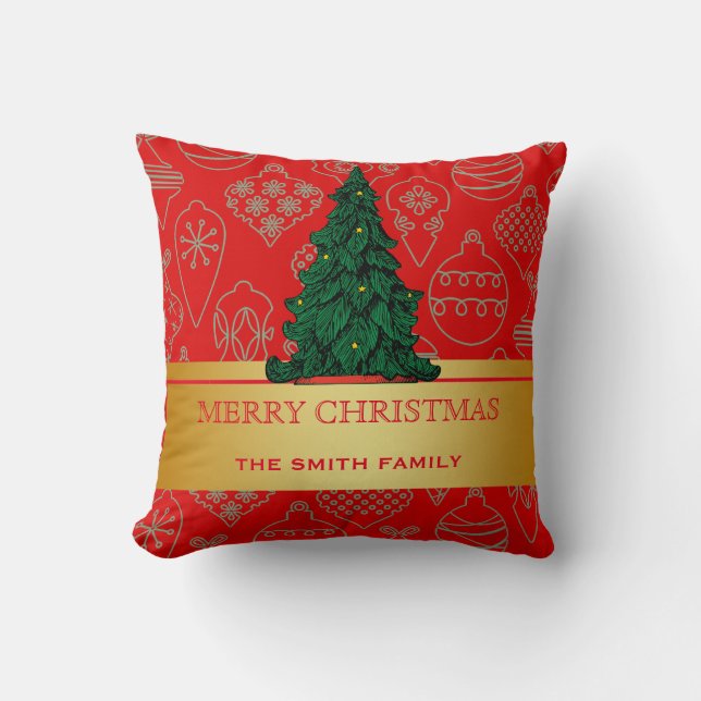 Merry Christmas Tree Gold Glitter Star Cushion (Front)