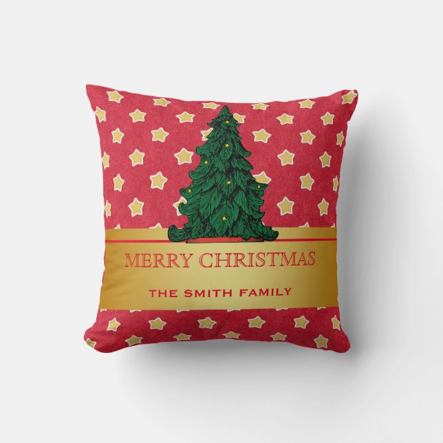 Merry Christmas Tree Gold Glitter Star Cushion (Front)