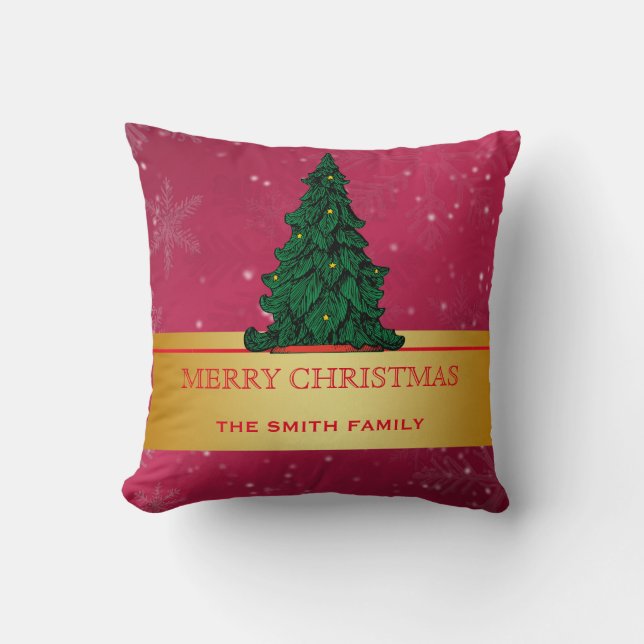 Merry Christmas Tree Gold Glitter Star Cushion (Front)