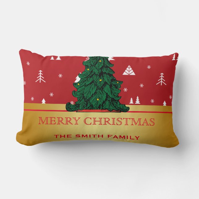 Merry Christmas Tree Gold Glitter Star Throw Pillo Lumbar Cushion (Front)