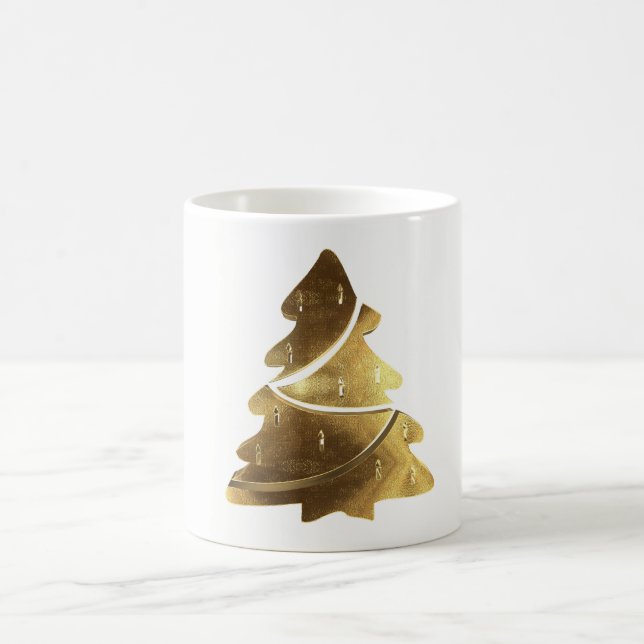 Merry Christmas Tree Gold Look Elegant Coffee Mug (Center)