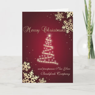 Merry Christmas Tree Gold Snowflakes,Red Holiday Card