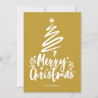 Merry Christmas Tree Golden Christmas Card