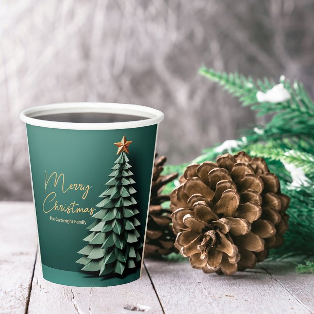 Merry Christmas Tree Gorgeous Green Gold Party Paper Cups (Creator Uploaded)
