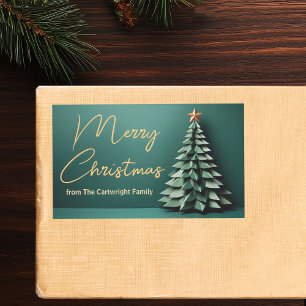 Merry Christmas Tree Gorgeous Green Gold Party Rectangular Sticker