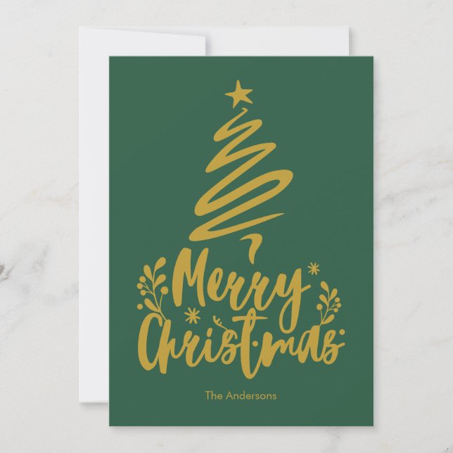 Merry Christmas Tree Green Christmas Card (Front)