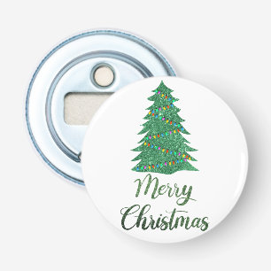 Merry christmas tree- green glitter   bottle opener