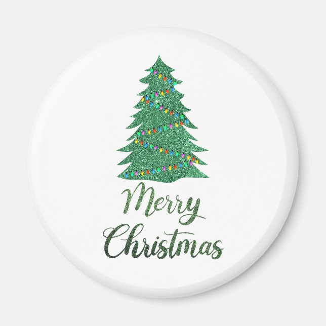 Merry christmas tree- green glitter  magnet (Front)