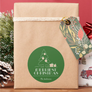 Merry Christmas Tree Green Holiday Classic Round Sticker