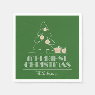 Merry Christmas Tree Green Holiday Napkin