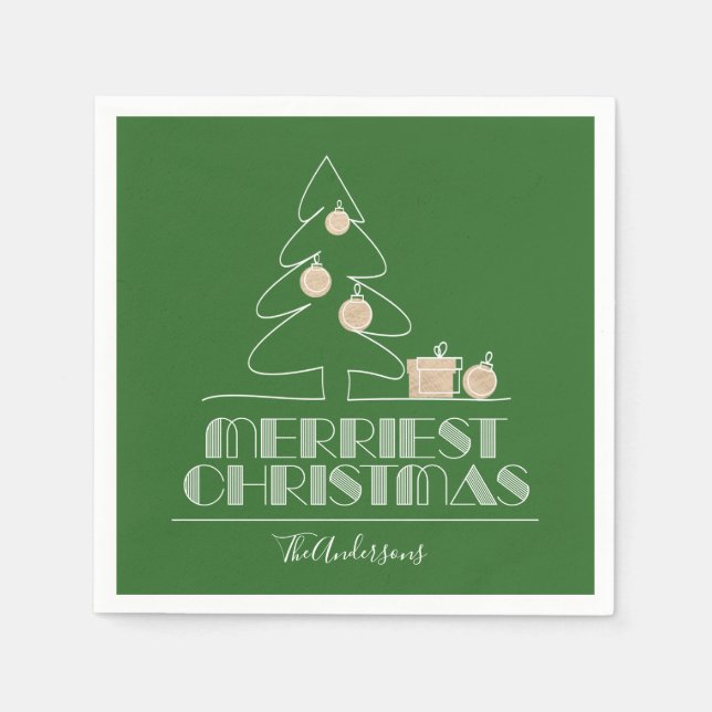 Merry Christmas Tree Green Holiday Napkin (Front)