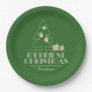 Merry Christmas Tree Green Paper Plate