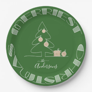 Merry Christmas Tree Green Paper Plate