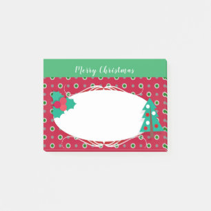 Merry Christmas Tree Greenery Polka Dot Post-it Notes