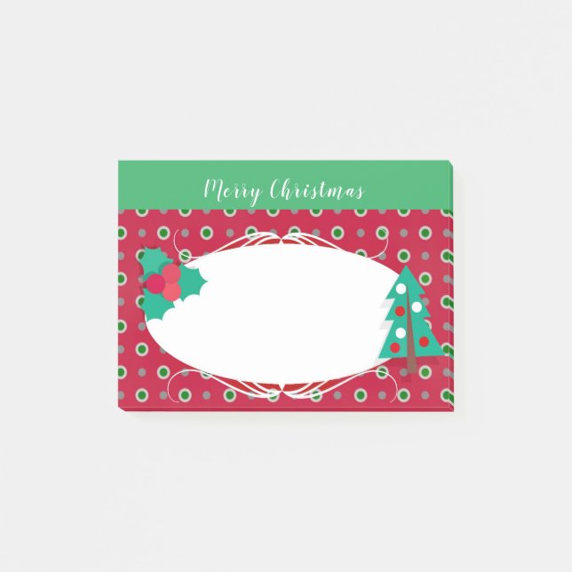 Merry Christmas Tree Greenery Polka Dot Post-it Notes (Front)