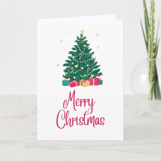 Merry Christmas tree holiday greeting card (Front)