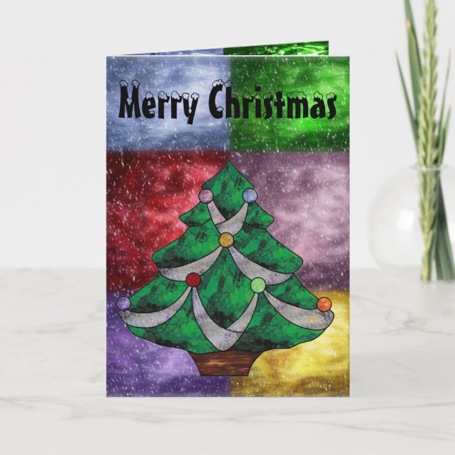 Merry Christmas Tree in Stained Glass Holiday Card (Front)