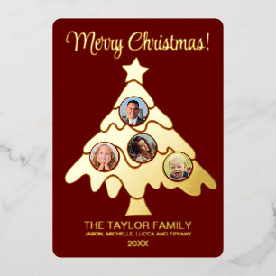 Merry Christmas Tree Insert Photo Family Frame Foil Holiday Card