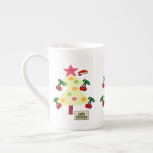 Merry Christmas Tree, Jolly Holiday Cherries Bone China Mug