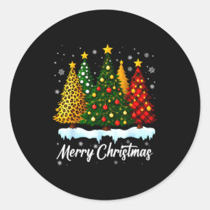 Merry Christmas Tree Leopard Plaid Pajamas Xmas Wo Classic Round Sticker