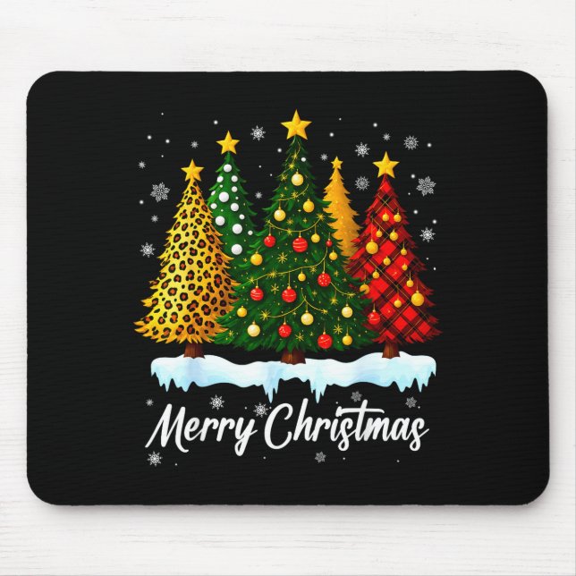 Merry Christmas Tree Leopard Plaid Pajamas Xmas Wo Mouse Mat (Front)