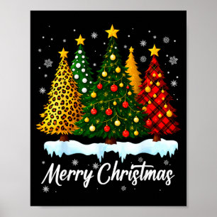 Merry Christmas Tree Leopard Plaid Pajamas Xmas Wo Poster