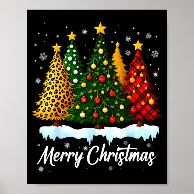 Merry Christmas Tree Leopard Plaid Pajamas Xmas Wo Poster (Front)