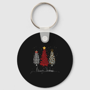 Merry Christmas Tree Leopard Plaid Printed Key Ring