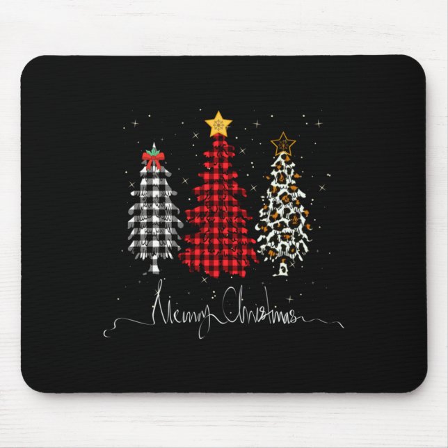 Merry Christmas Tree Leopard Plaid Printed  Mouse Mat (Front)