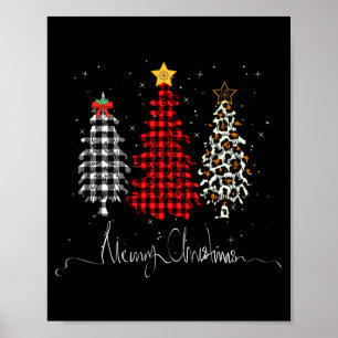 Merry Christmas Tree Leopard Plaid Printed  Poster