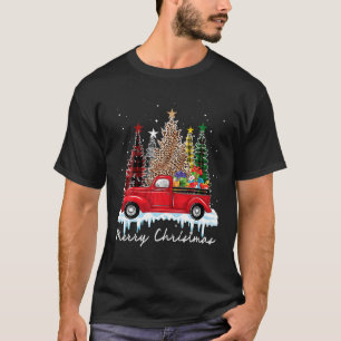 Merry Christmas Tree Leopard Plaid Red Green Truck T-Shirt
