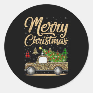 Merry Christmas Tree Leopard Truck Xmas Family Paj Classic Round Sticker