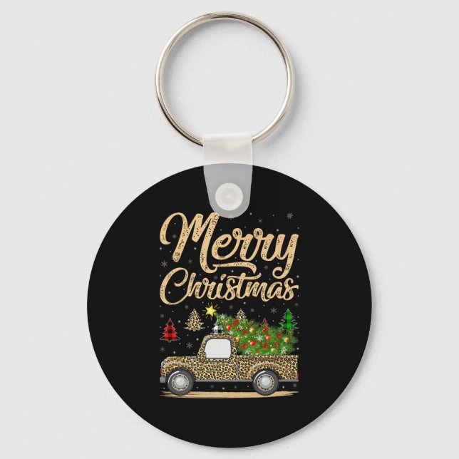 Merry Christmas Tree Leopard Truck Xmas Family Paj Key Ring (Front)