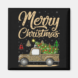 Merry Christmas Tree Leopard Truck Xmas Family Paj Magnet