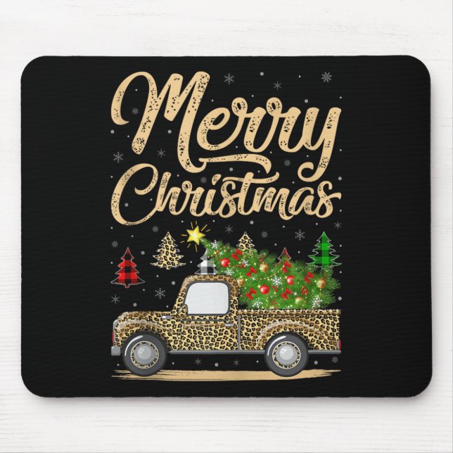 Merry Christmas Tree Leopard Truck Xmas Family Paj Mouse Mat (Front)