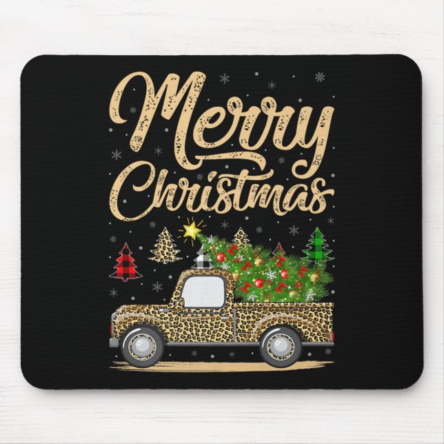 Merry Christmas Tree Leopard Truck Xmas Family Paj Mouse Mat (Front)