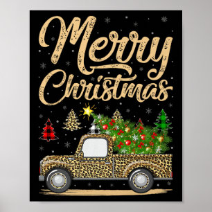 Merry Christmas Tree Leopard Truck Xmas Family Paj Poster