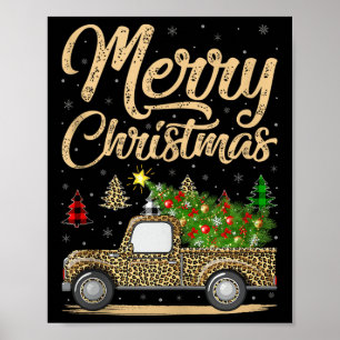 Merry Christmas Tree Leopard Truck Xmas Family Paj Poster