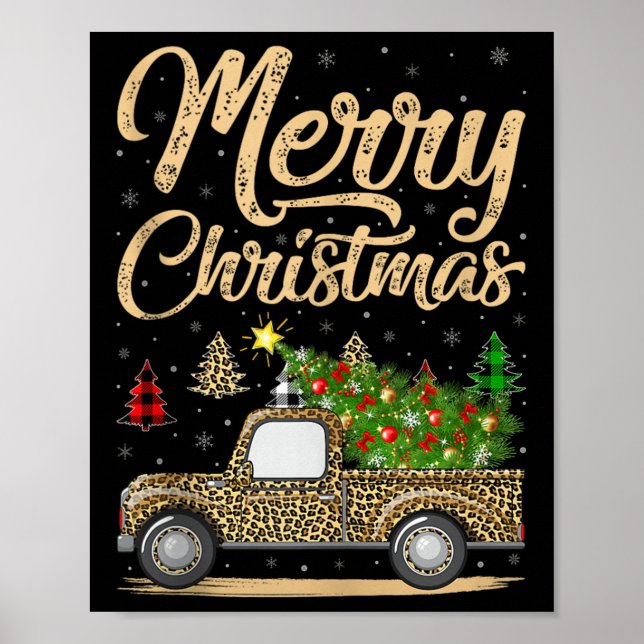 Merry Christmas Tree Leopard Truck Xmas Family Paj Poster (Front)