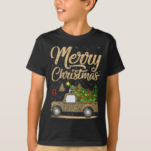 Merry Christmas Tree Leopard Truck Xmas Family Paj T-Shirt