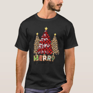 Merry Christmas Tree Leopard White Red Buffalo Pla T-Shirt